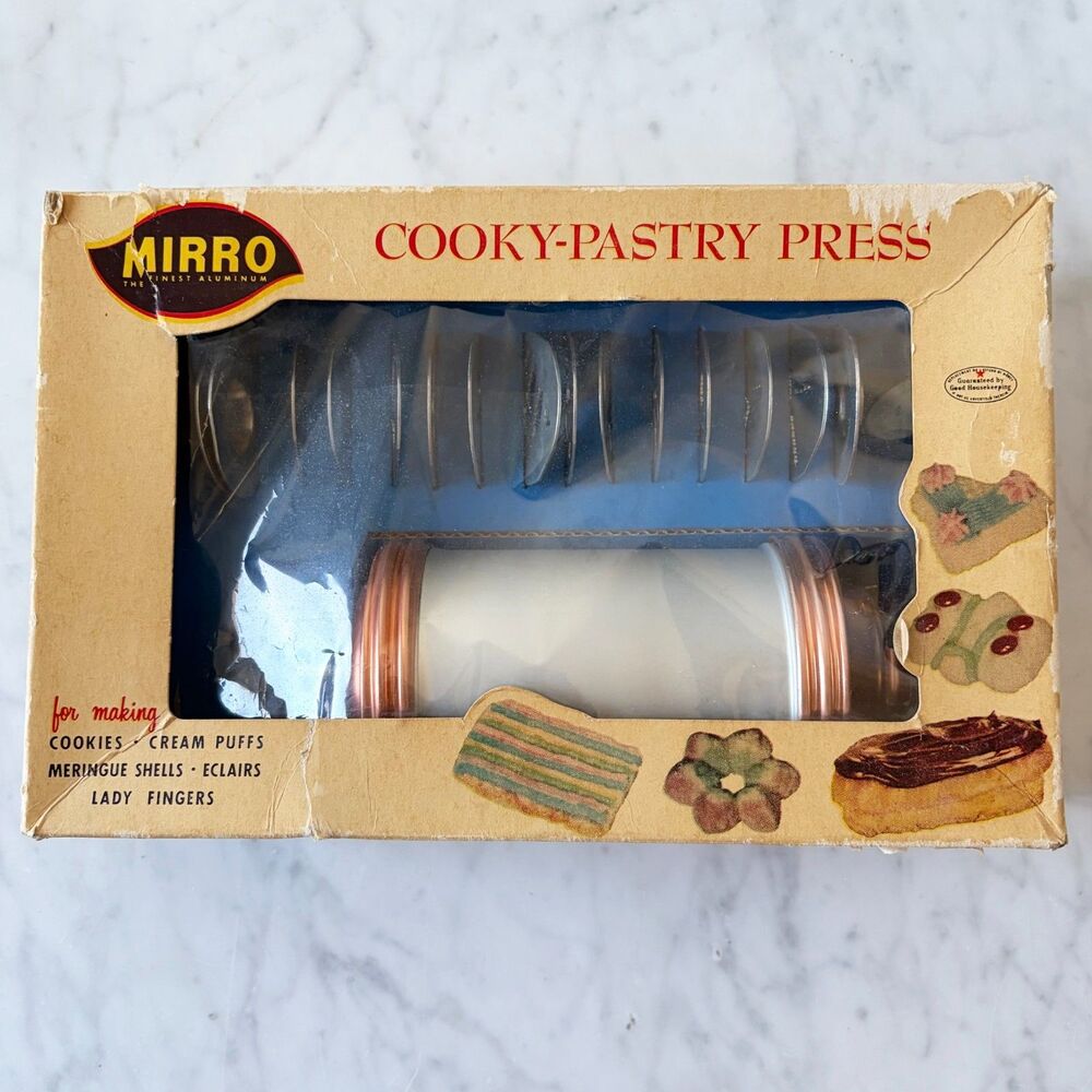 Vintage Mirro Cooky-Pastry Press Complete Set Spritz Original Box & Recipe Book